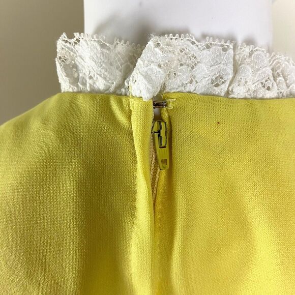Vintage 60s 70s Yellow Mod Maxi Dress Lace Prairie Babydoll M Medium Polyester - Picture 9 of 10